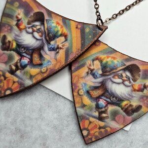 Handmade DOUBLESIDED hippie gnome earrings with copper earwires and chain